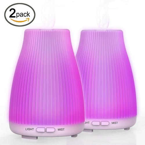 Aromatherapy Diffusers For Essential Oils，100mL Cool Mist Ultrasonic Essential Oil Diffuser With 8 Colors LED Light and Waterless Auto Shut-off For Bedroom Office Kid Home By Neloodony  -2 Pack