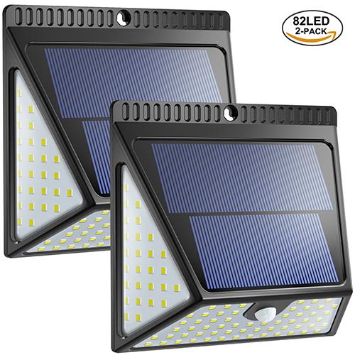 Upgraded 82 LED Solar Lights Outdoor, Neloodony Motion Sensor Solar Led Security Lights, Wireless Waterproof Super Bright Wall Lights with Wide Angle Great for Front Door, Backyard - 2 Pack